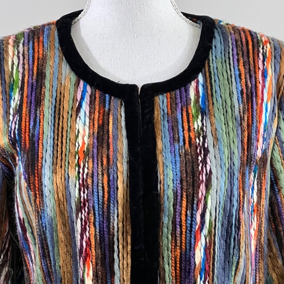 Katherine New York Multicolor Woven Yarn 3D Blazer Velvet Trim Womens Size M - Picture 2 of 11